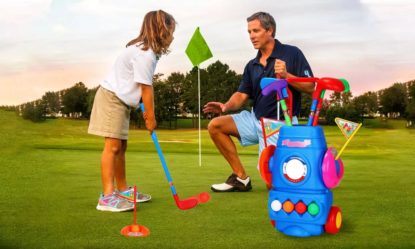 iMounTEK Golf Set for Kids with Pull Cart, Clubs, Balls, and Holes 