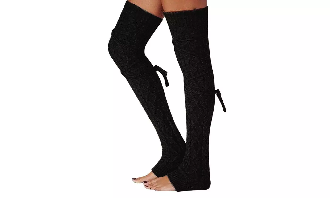 Lady Winter Warm Leg Warmer Cable Knitted Crochet Long Socks Legging