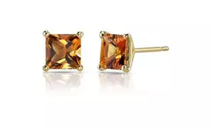 Paris Jewelry 14kt Yellow Gold Plated 2 Carat Princess Cut Citrine Stud Earrings