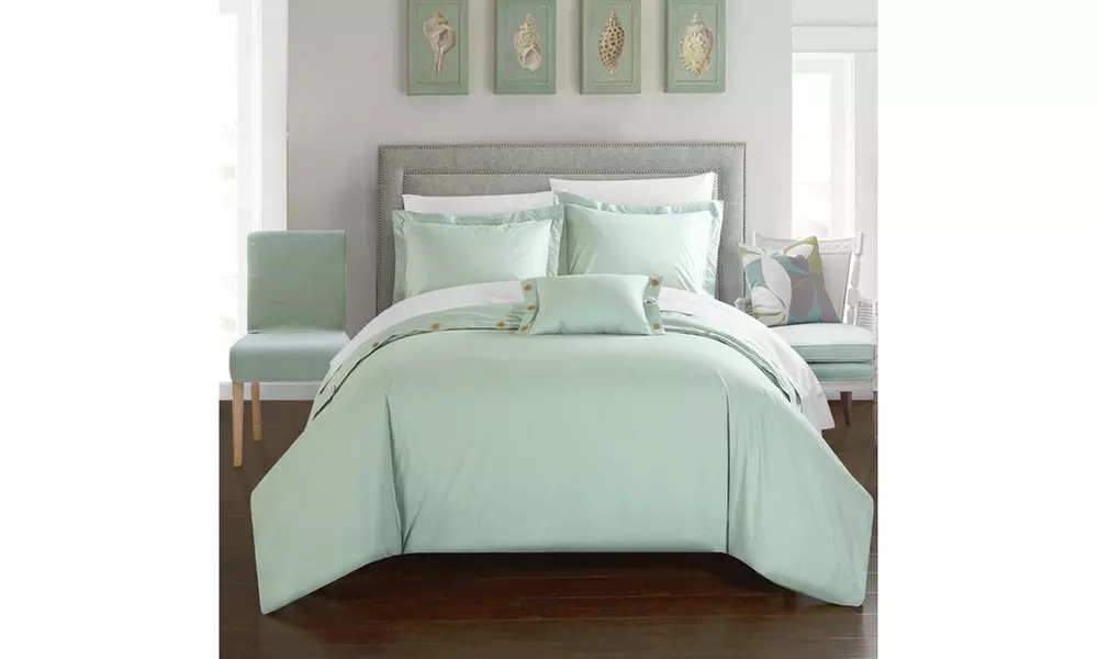 3 or 4 Piece Miriam 100% Cotton Button Closure Detail Duvet Cover Set - Primary Image