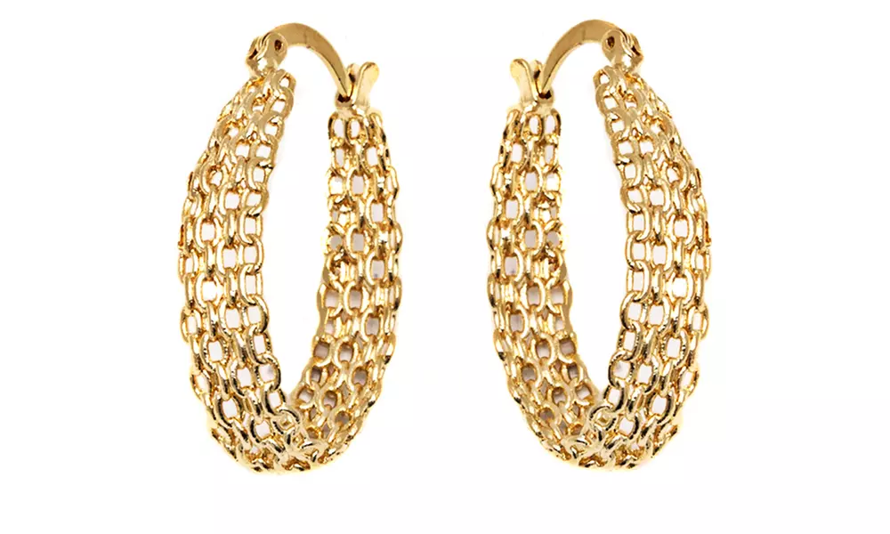 Gold Plated Cable-Link Oval Hoop Earrings