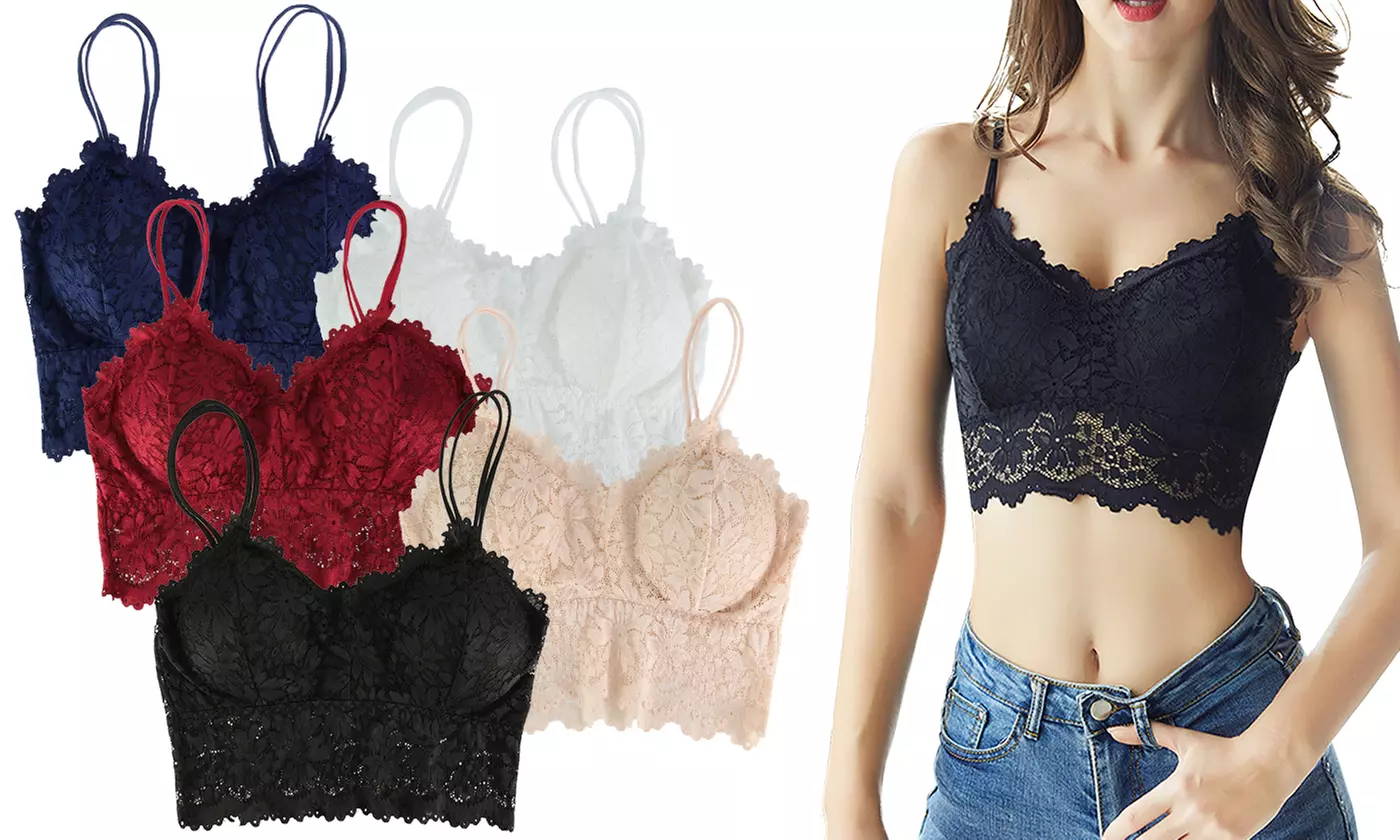 Women Sexy V Neck Crochet Bralette Bra Lace Lingerie Crop Tank Top  - Primary Image