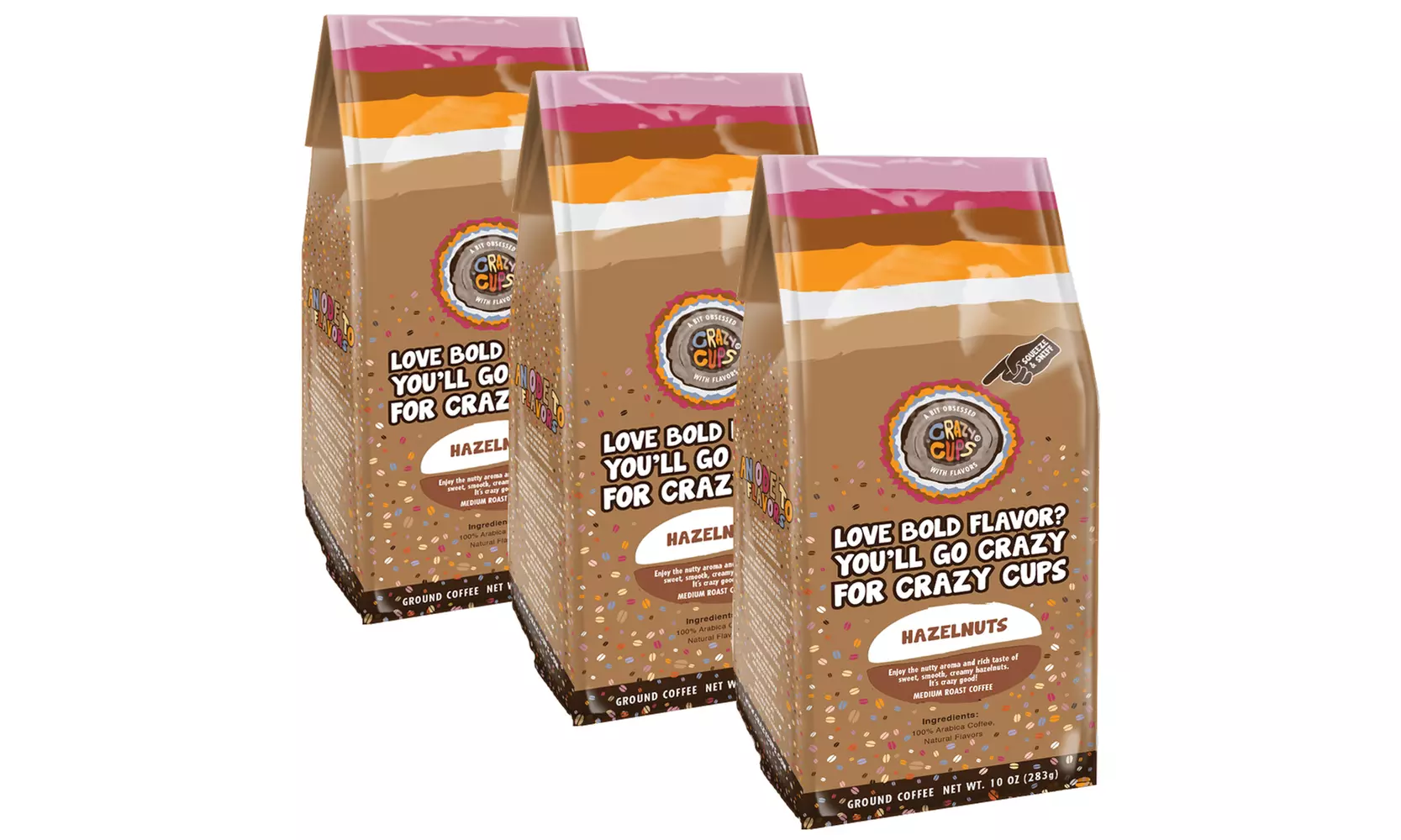 Crazy Cups Flavored Ground Coffee in 10 oz Bag (1 or 3-Pack)