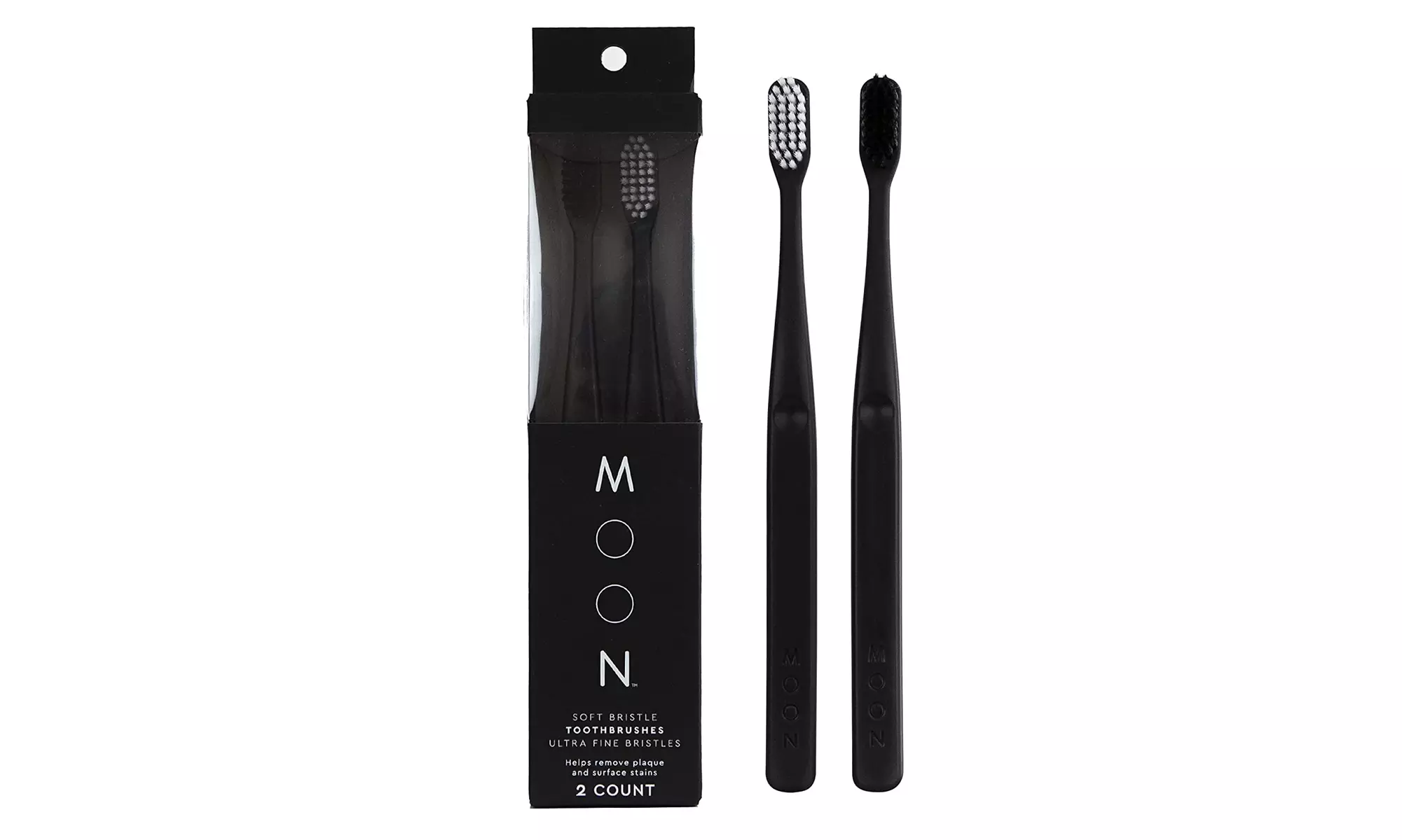 MOON Toothbrushes, Soft Bristle, White and Black Sleek Toothbrushes, 2 Pack - Primary Image