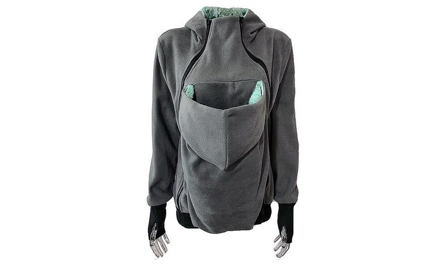 Image 3: Mom and Baby Front Back Pockets Carrier Mother Kangaroo Hoodie Coat