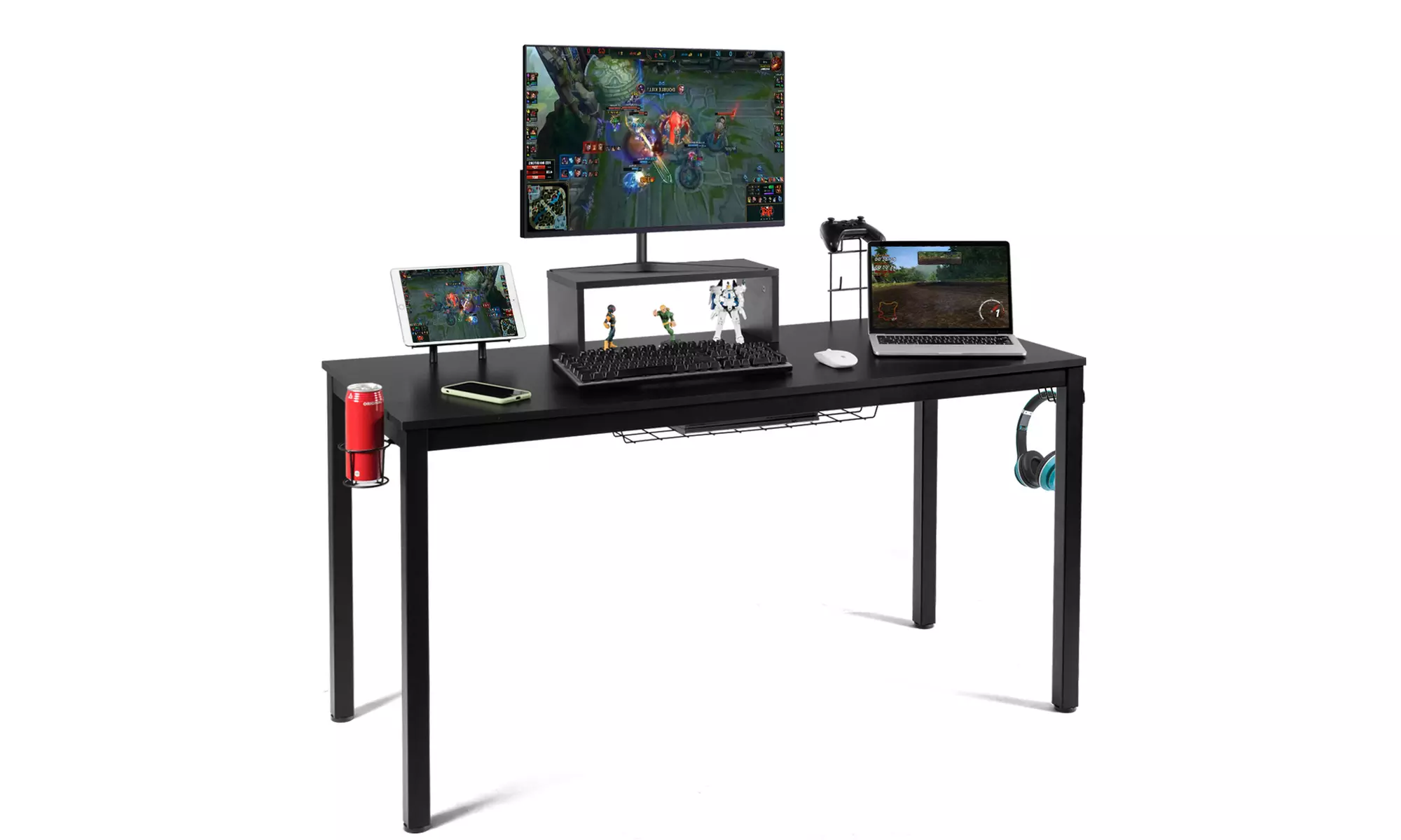 55 inch Gaming Desk Racing Style Computer Desk with Cup Holder & Headphone Hook - Primary Image
