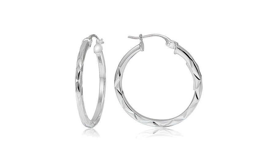 Sterling Silver Square-tube Diamond-Cut Round Hoop Earrings, 15mm | Groupon