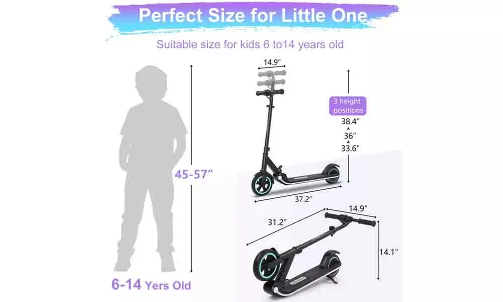 Electric Scooter for Kids Aged 6-14, Kids Scooter with 3 Flashing LEDs