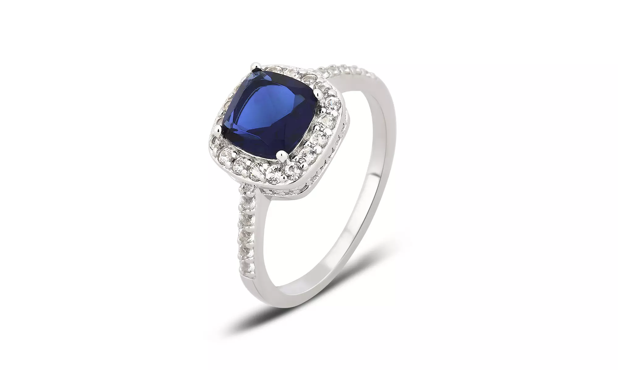 Gemstone & Created Sapphire Halo Ring in Sterling Silver Diamond Accent Jewelry