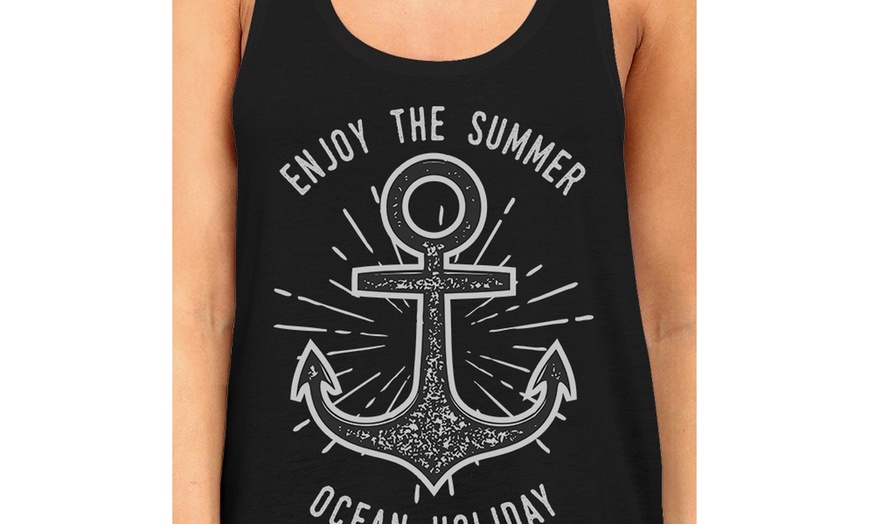 Image 2: 365 Printing Enjoy The Summer Ocean Holiday Women Black Racerback Sleeveless Tee