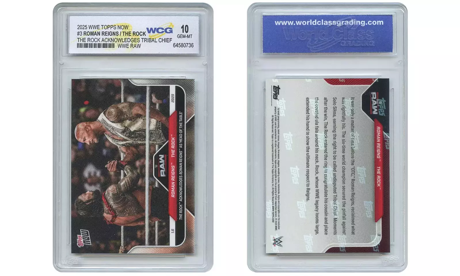 2025 Wwe Topps Now Roman Reigns / the Rock Tribal Chief Card #3 - Gem Mint 10
