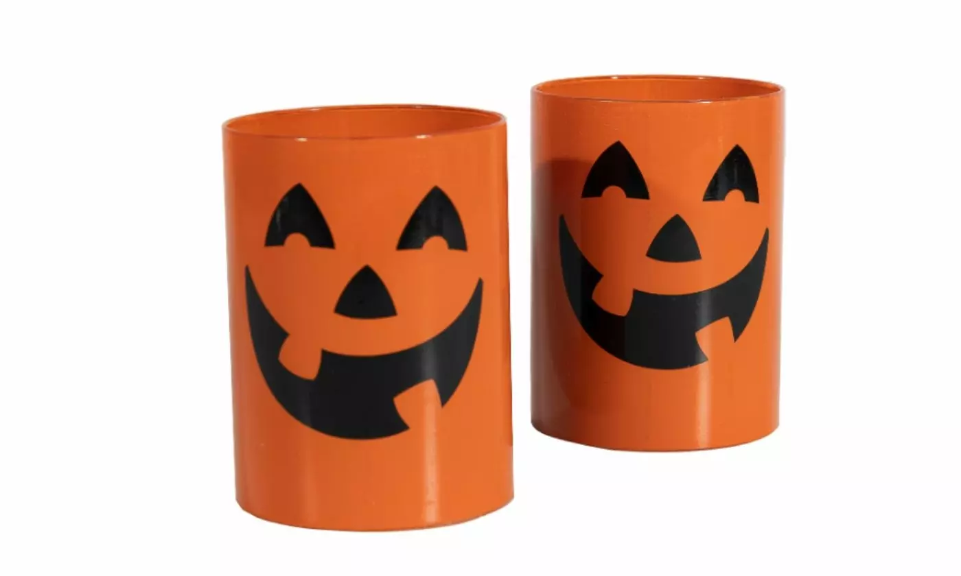 Halloween Battery Operated LED Glass Candles with Flickering Flame - Set of 2