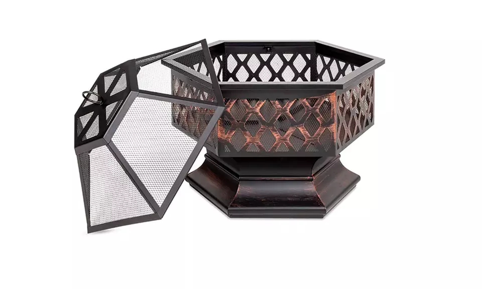 Hex-Shaped 24in Steel Fire Pit w/Flame-Retardant Mesh Lid - Second Medium