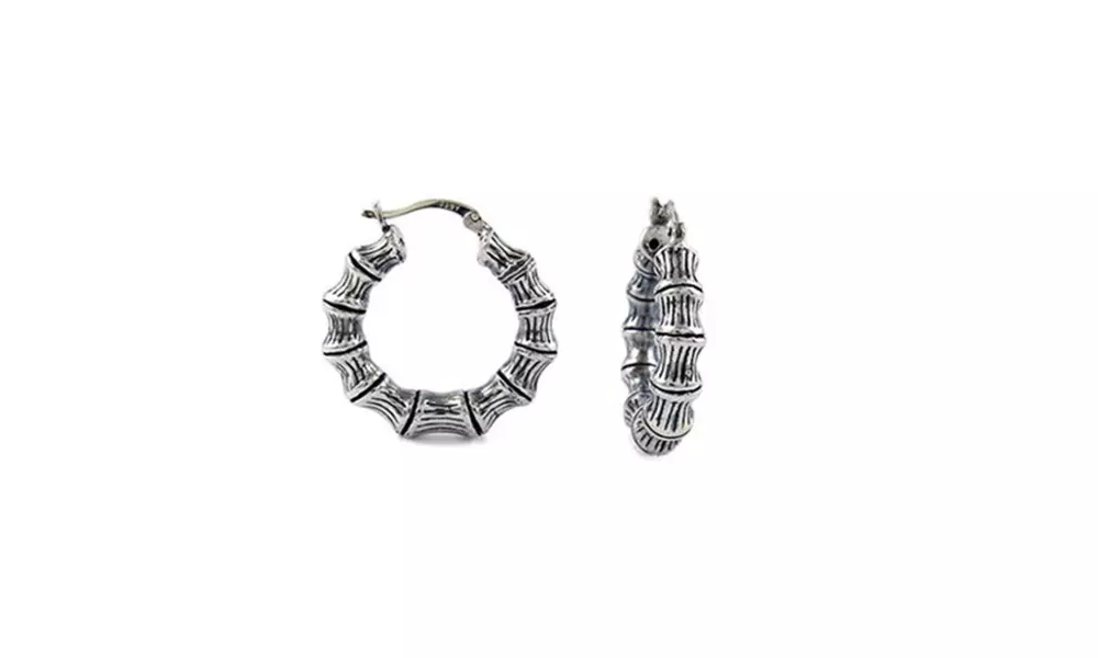 Sterling Silver Bamboo Design Hoop Earrings