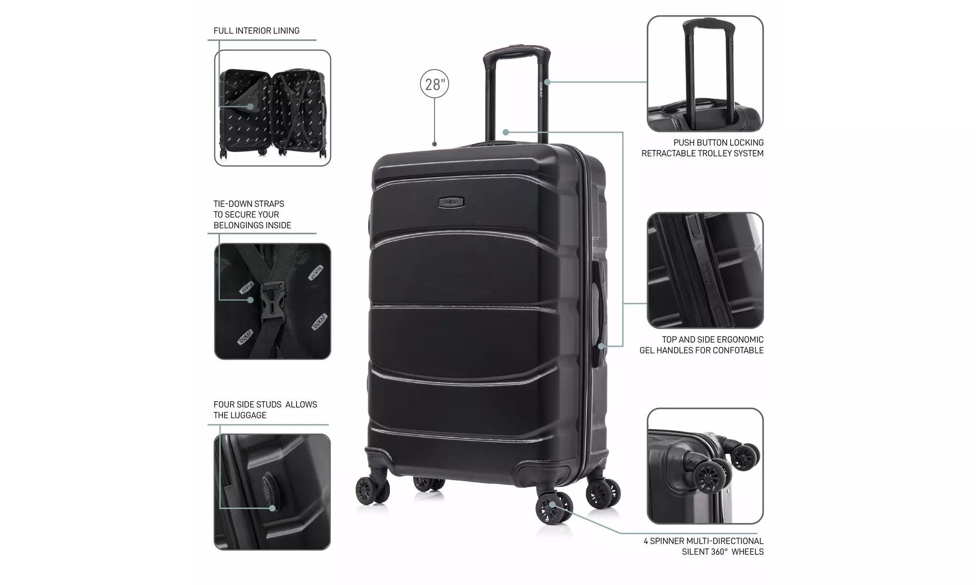 DUKAP Sense Lightweight Hardside Spinner Luggage 20"/24"/28"