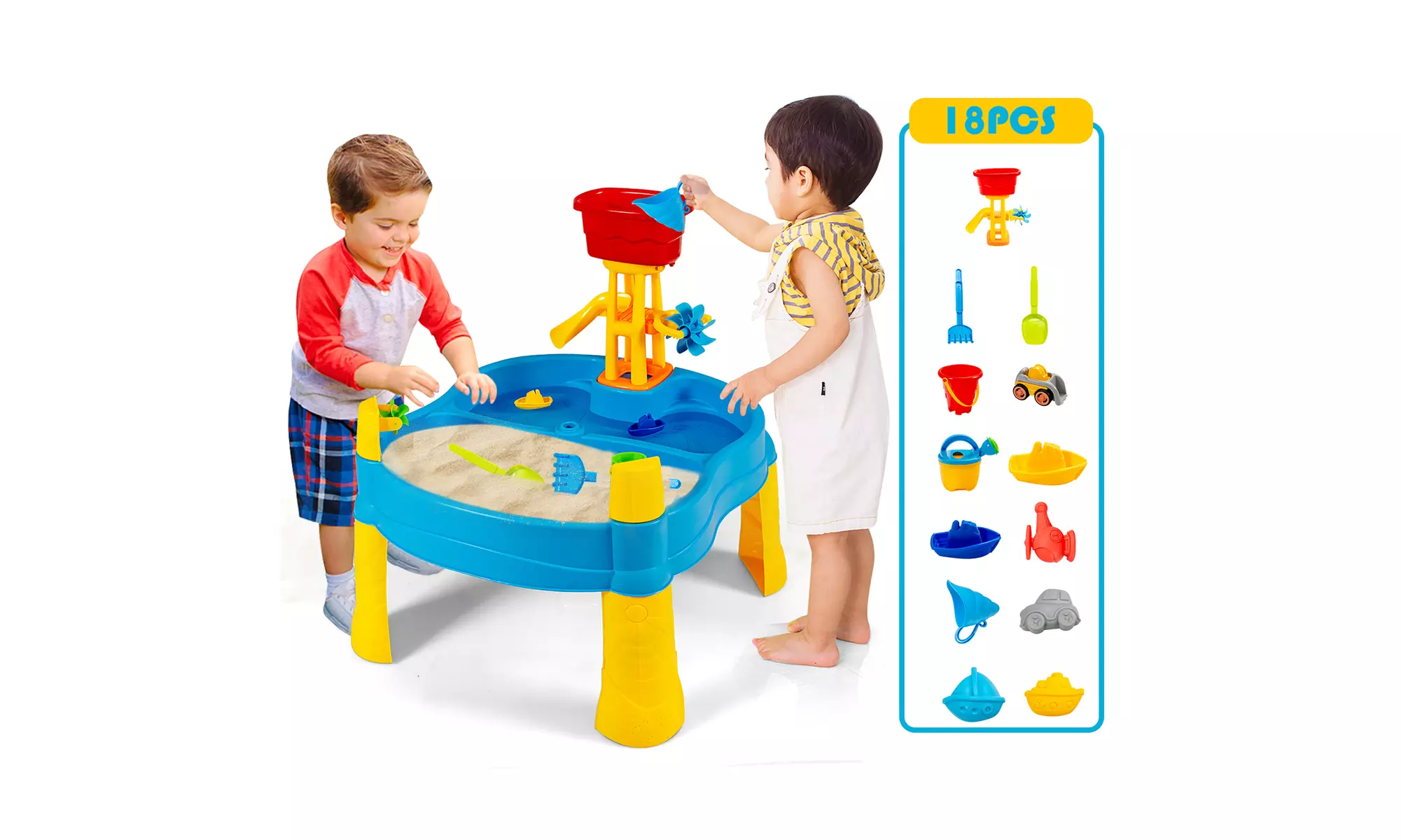 Costway Kids Sand and Water Table Activity Table Sandbox w/ 18 Pcs Accessories   - Primary Image