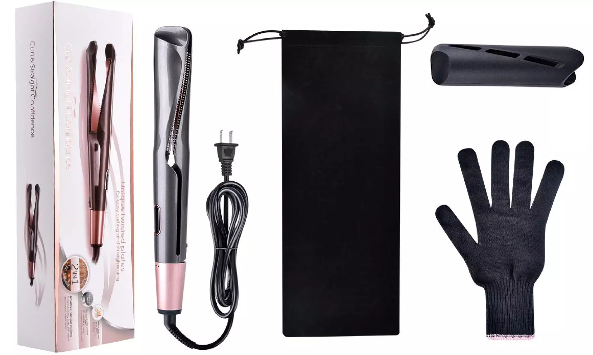 Professional Salon Hair Curler Curling Iron Wand and Flat Iron Hair Styling Set - Second Medium