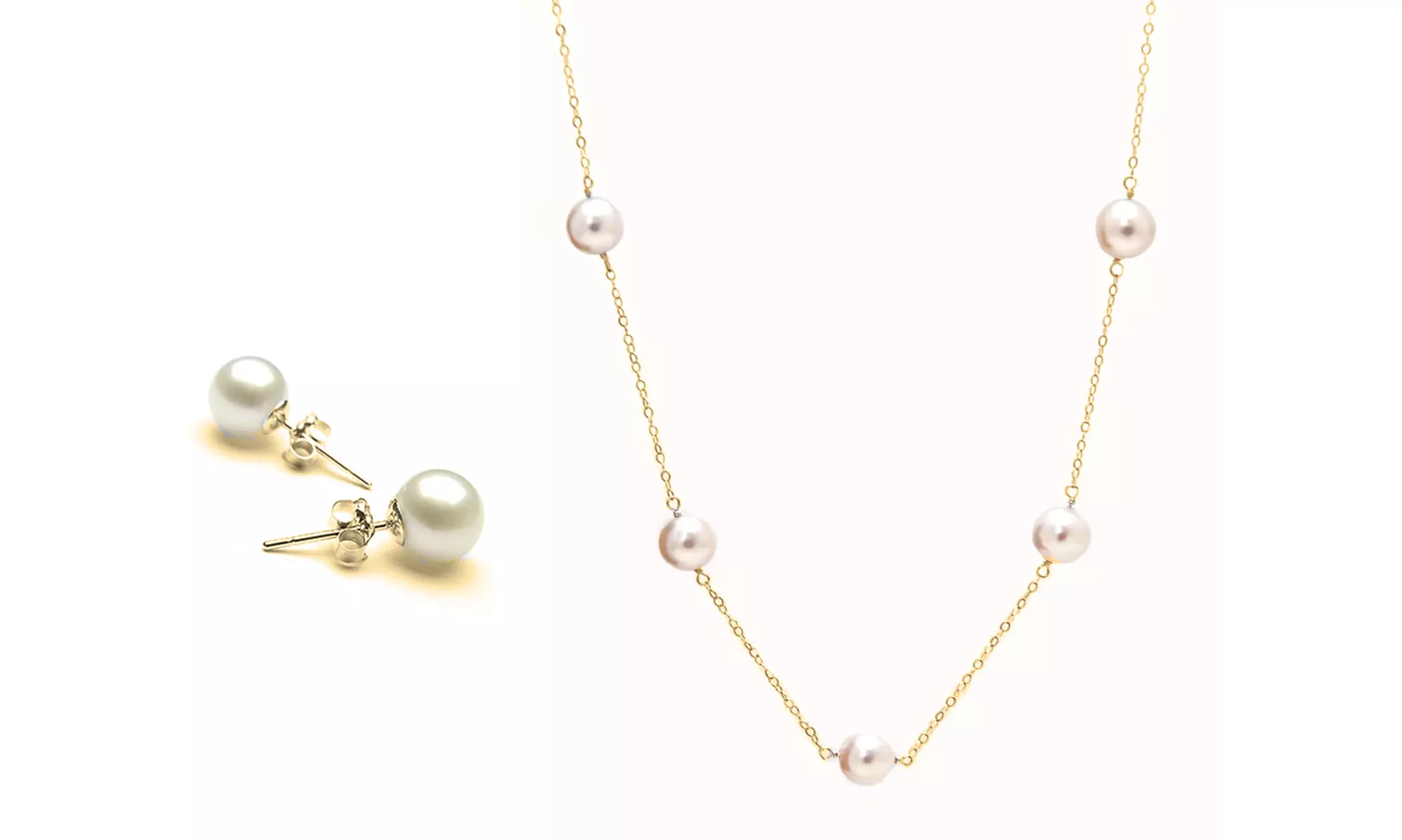 Genuine Freshwater Pearl Station Necklace and Stud Earrings Set (2PCK)