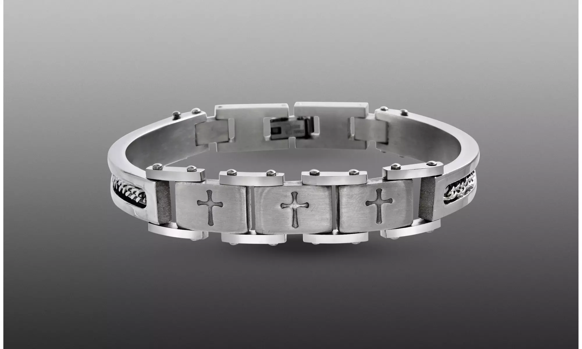 Reinforcements Stainless Steel Curb Chain Cross Men's Bracelet - Second Medium
