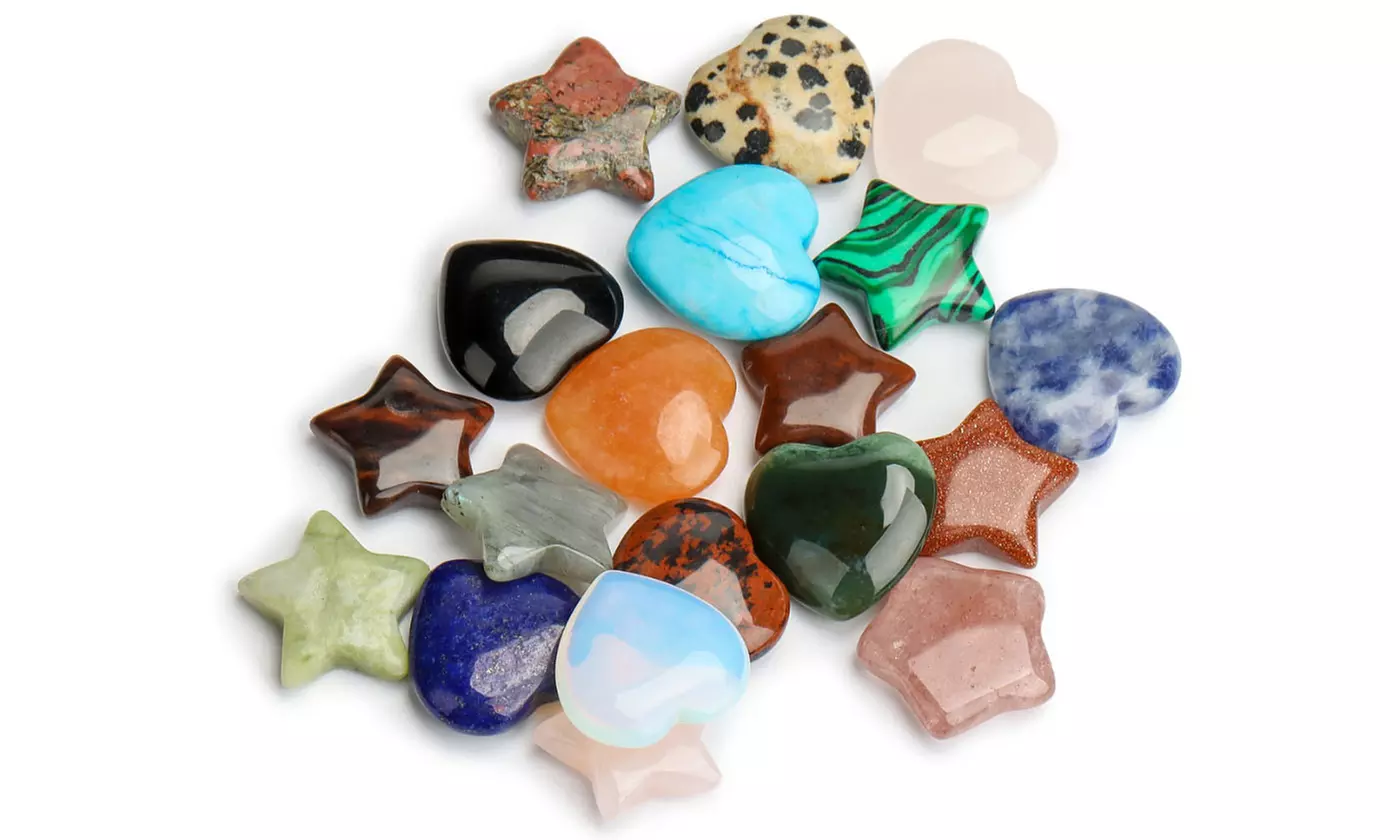Natural Healing Star & Hearts Crystal Gemstones for Home Decoration