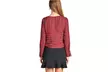 long sleeve round neck front self tie multi stripe print woven Burgundy top - Second Medium