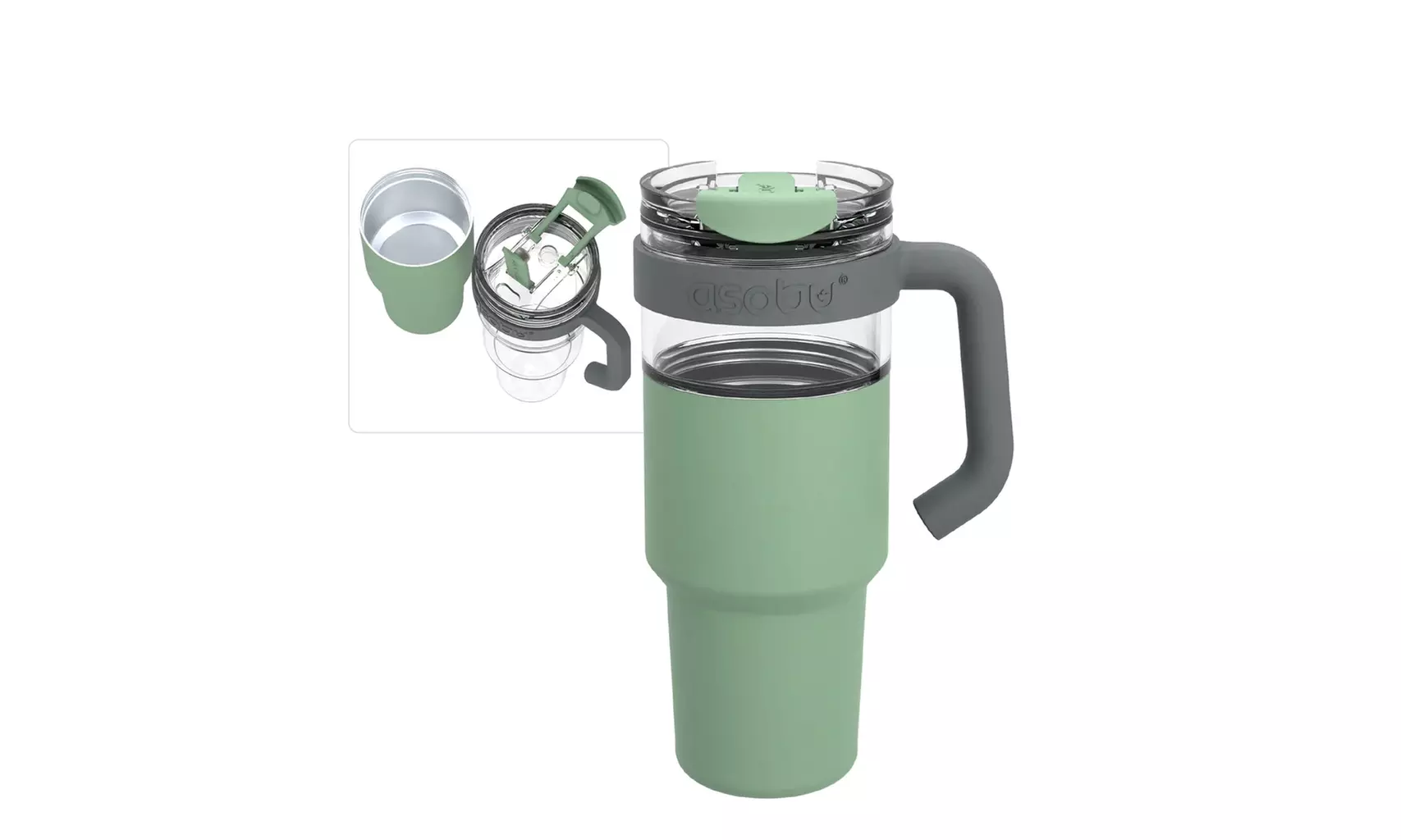 Asobu XL Explorer Tumbler Mug Stainless Steel Insulated Sleeve Over Tritan Mug