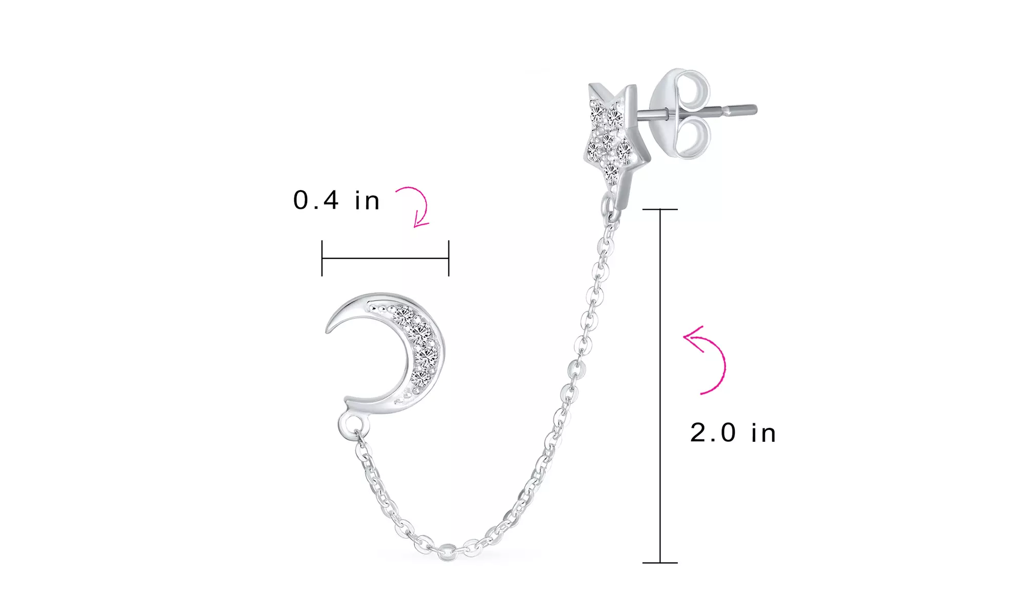 Helix Moon Star Earlobe Cartilage Earrings Stud .925 Sterling Silver - Second Medium