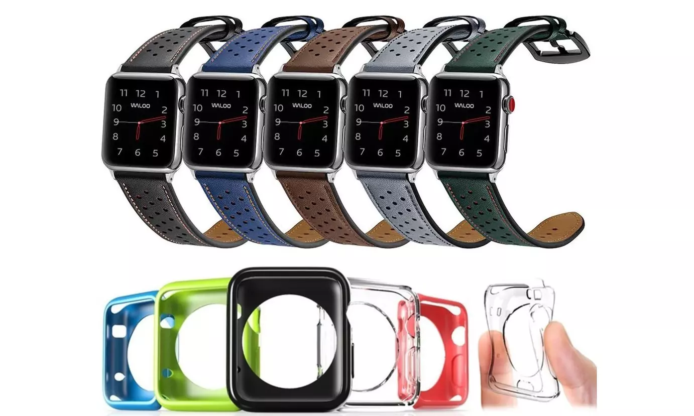 Waloo Leather Breathable Band & 5 Pack Gel Case Combo (6 Pc) - Primary Image