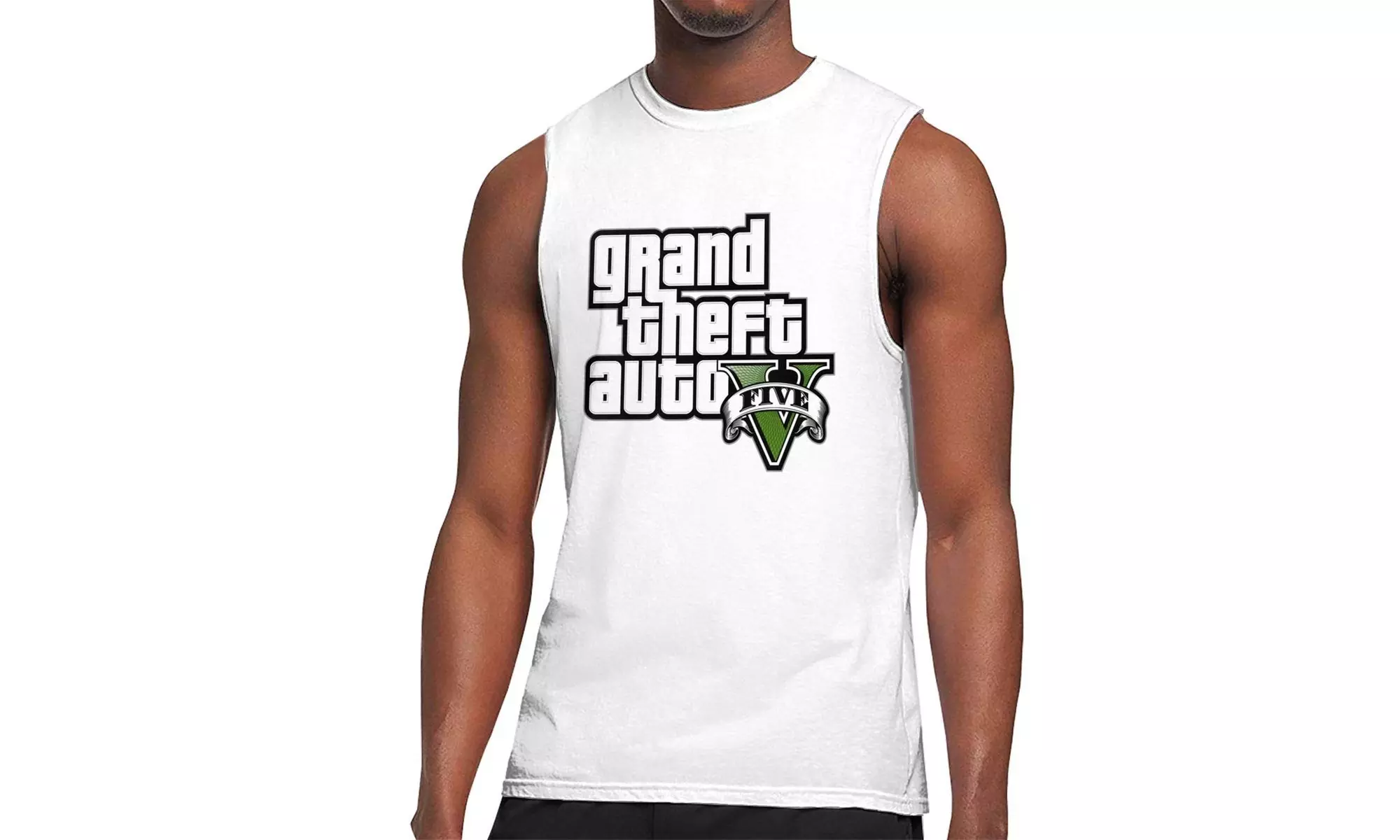 Mens T- Shirt GTA V Grand Theft Auto Five Logo Classic Vest Black - Second Medium