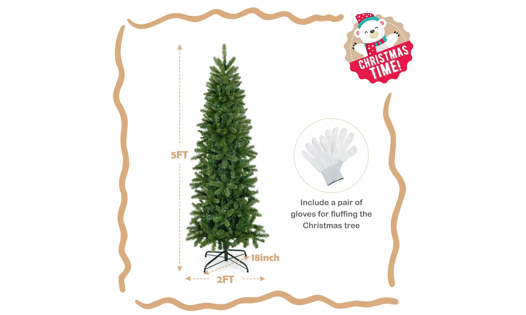 5FT Pre-Lit Hinged Artificial Christmas Tree With Multicolor Lights