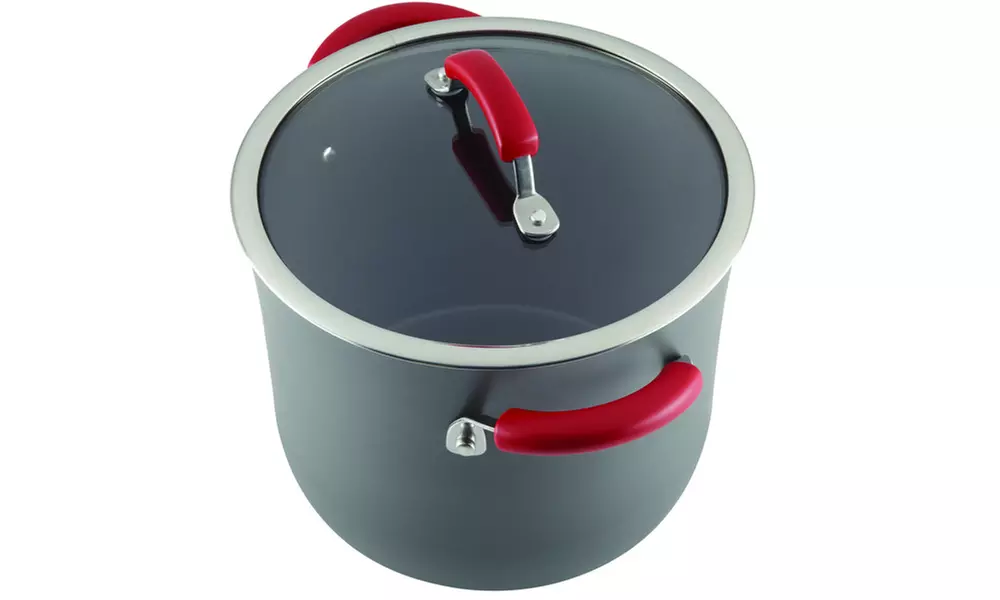 Rachael Ray Hard-Anodized Nonstick 12 Pc  Set Gray w Red Handles - Second Medium