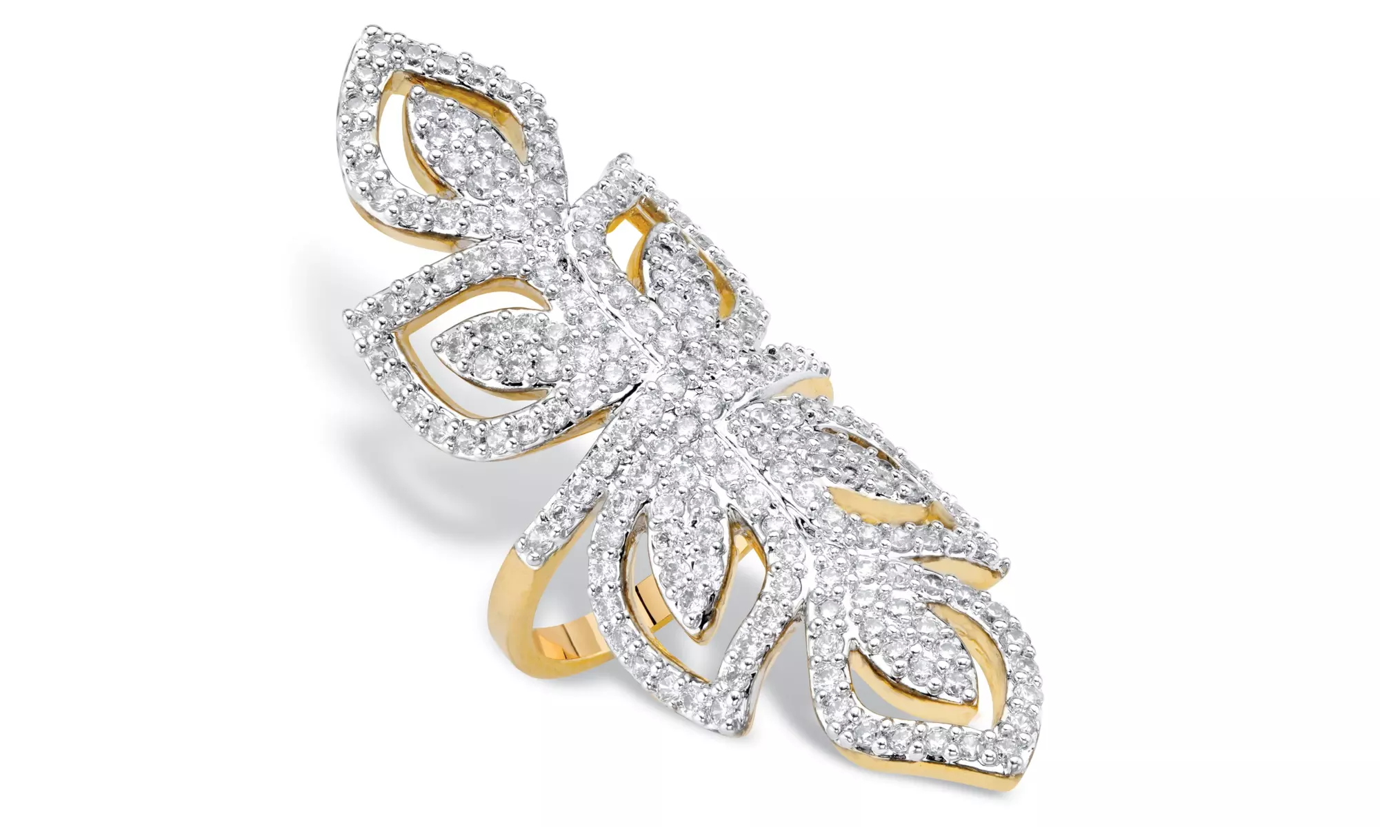 2.70 TCW Round 14k Gold-Plated Cubic Zirconia Openwork Leaf Cocktail Ring - Primary Image