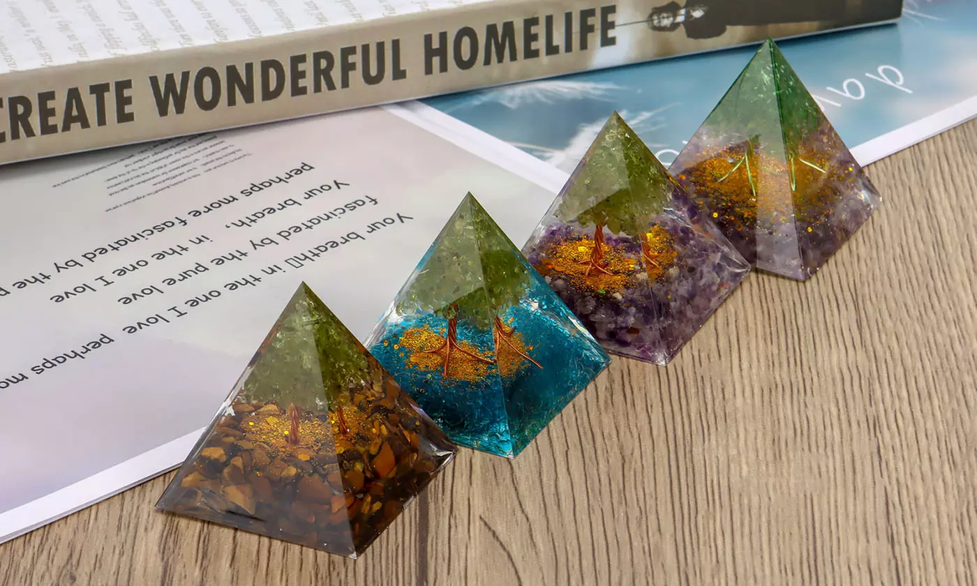 Orgone Pyramid Taichi Amethyst&Obsidian Healing Crystal Pyramid Energy Generator