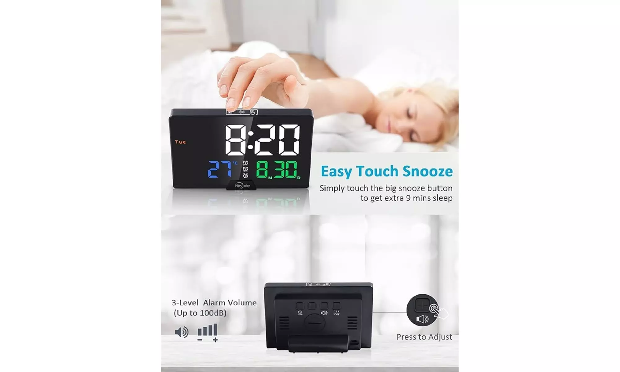 Digital Alarm Clock with LED Digital Non-Glare Screen Display 