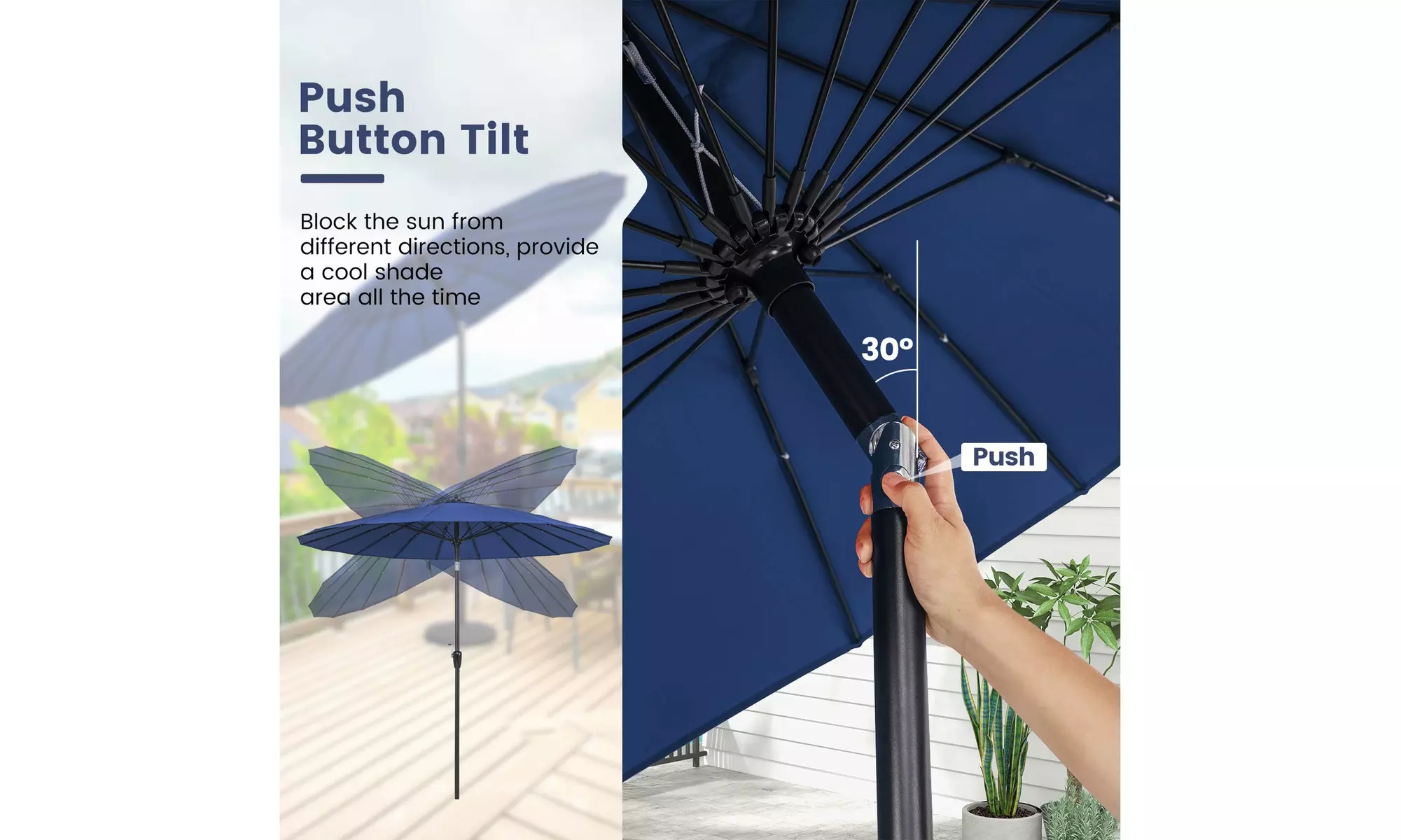 Costway 9 FT Round Patio Umbrella with Push Button Tilt & Crank Handle