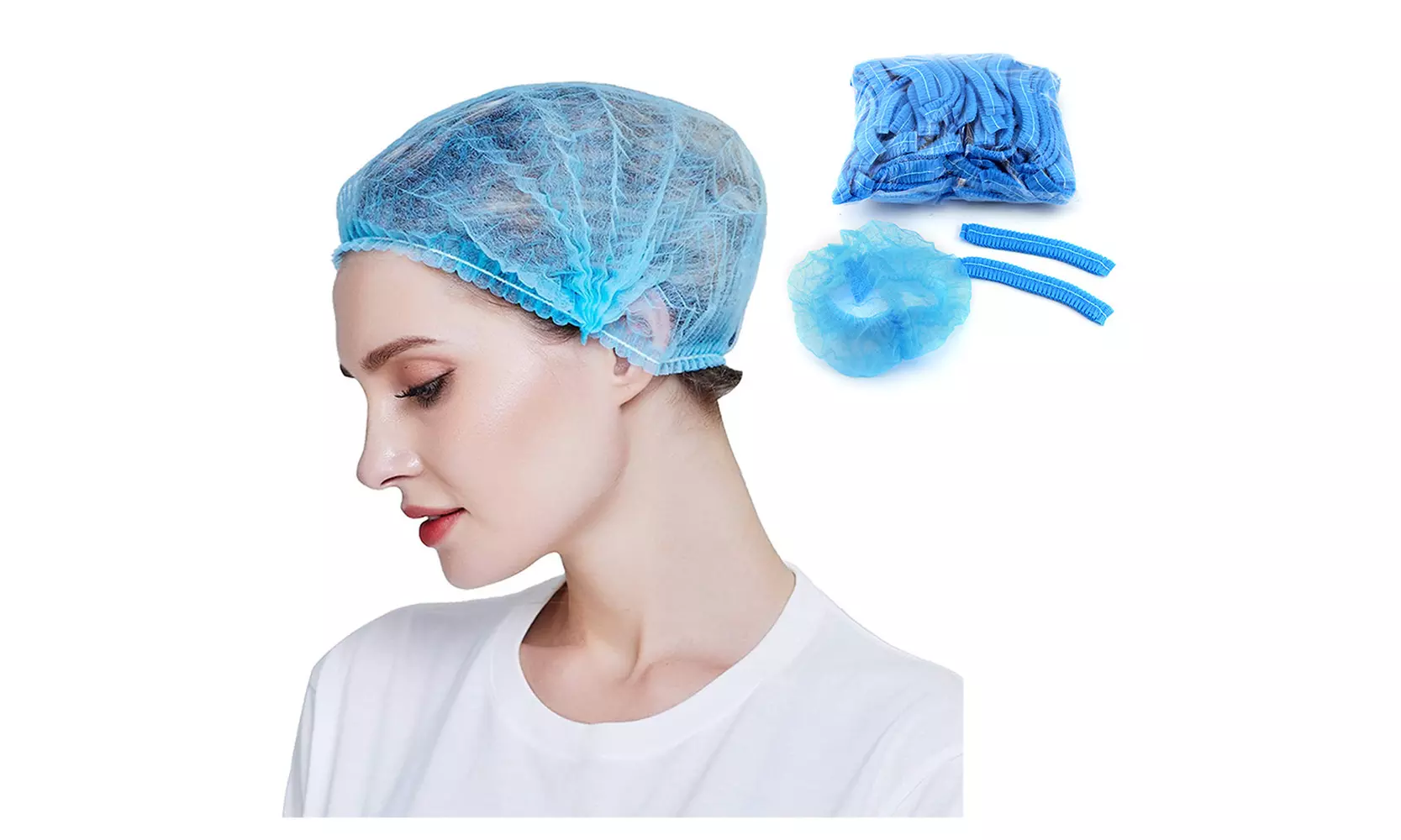 100pcs Disposable Bouffant Hair Net Cap Kitchen Medical Non Woven Head Cover - Primary Image