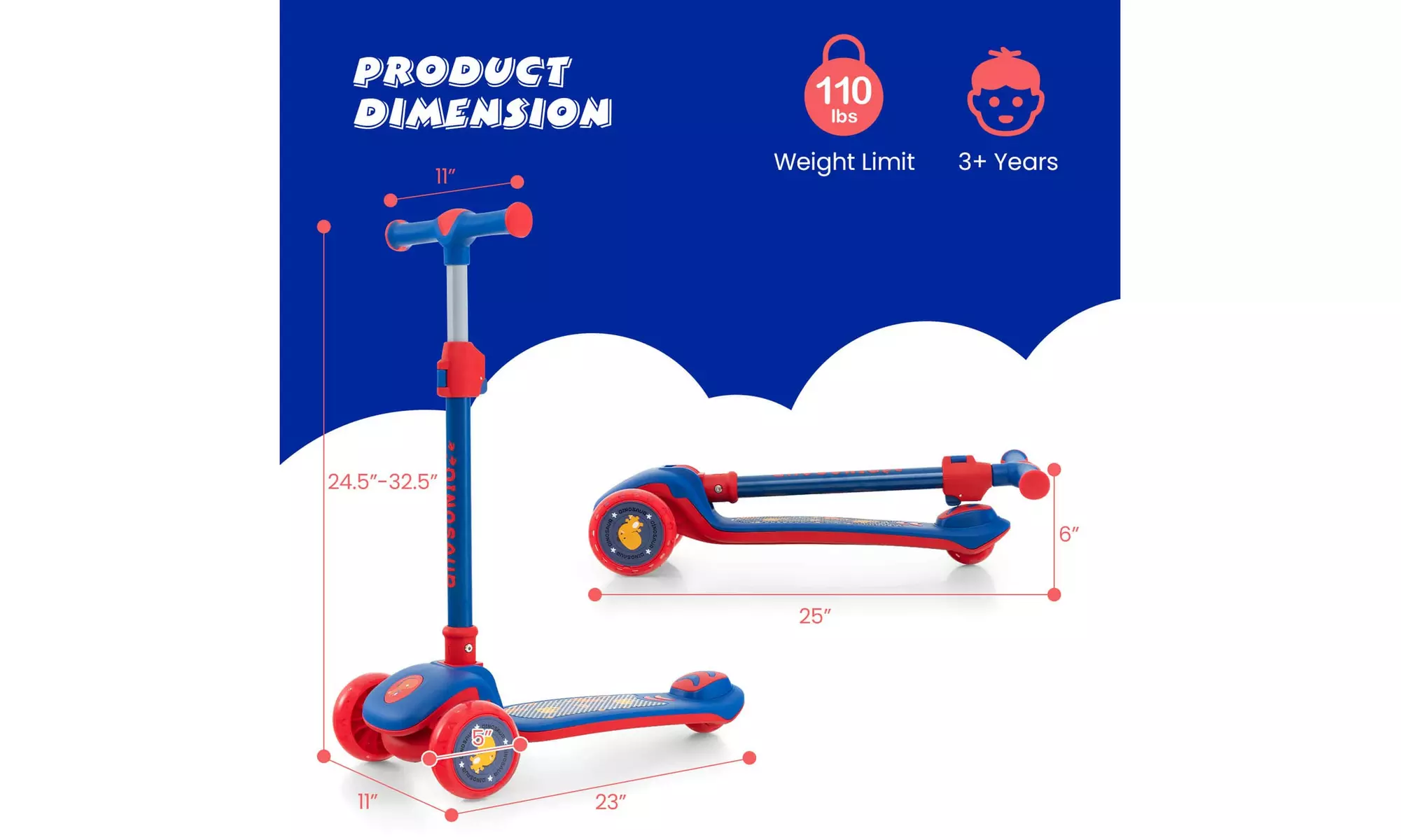 Costway 3-Wheel Kids Scooter Toddler Folding Balancing Kick Scooter