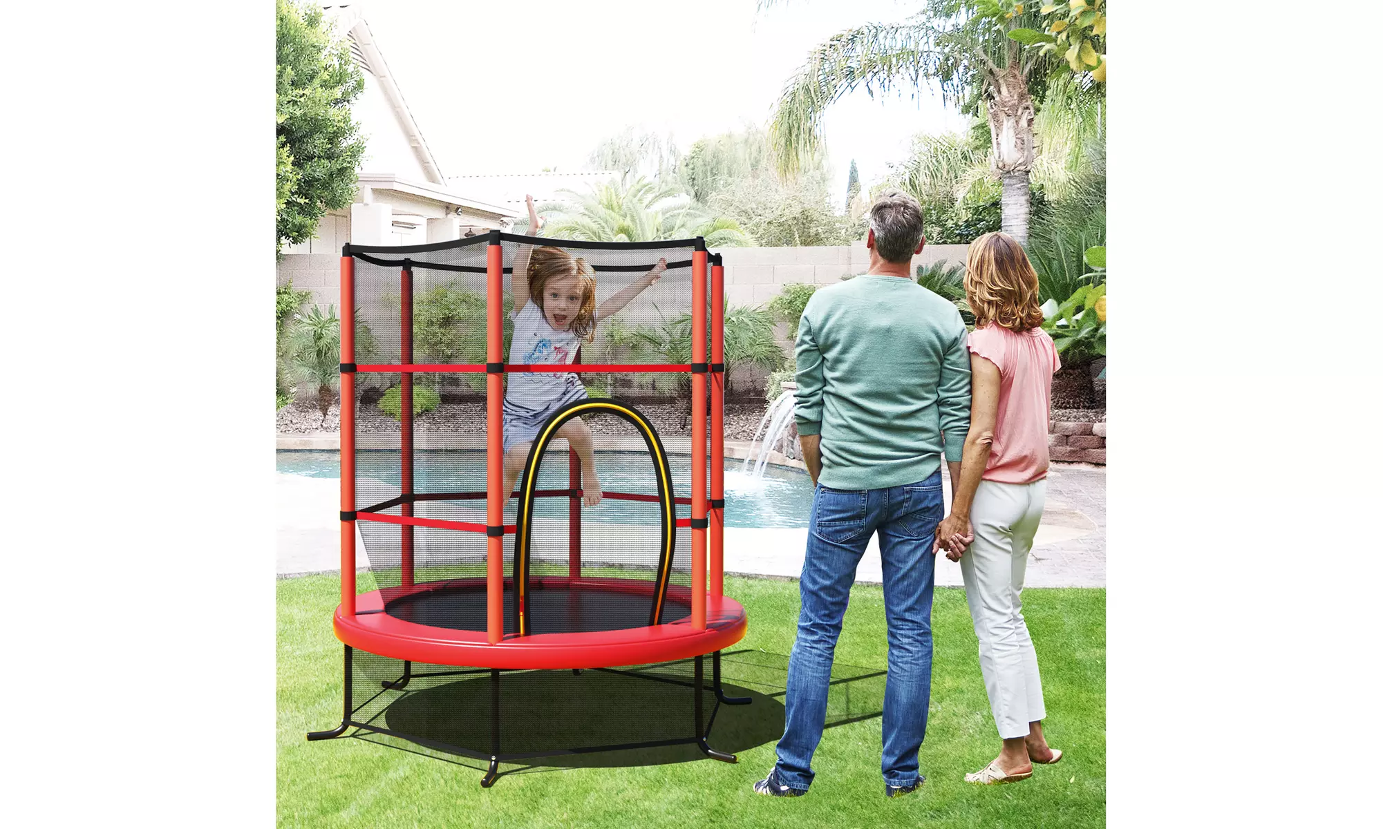 Youth Jumping Round Trampoline 55'' Exercise W/ Safety Pad Enclosure Combo Kids