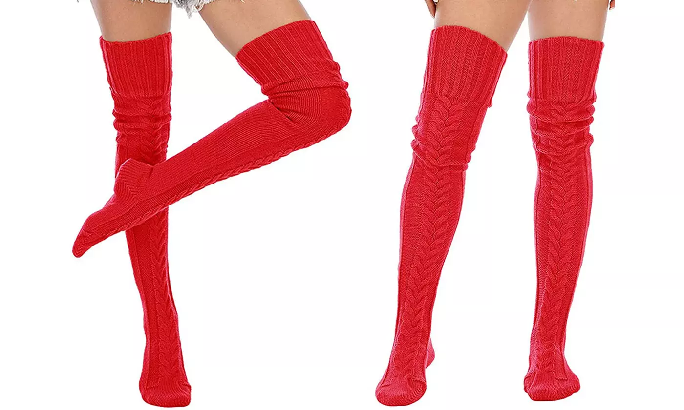 Women's Cable Knitted Thigh High Boot Socks Extra Long Winter Leg Warmers