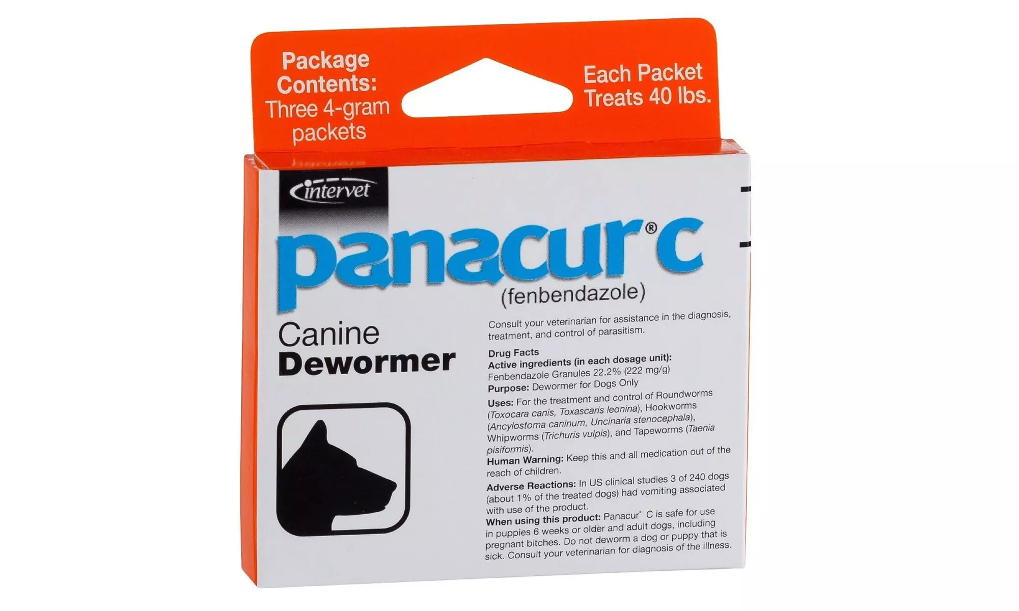 Panacur C (fenbendazole) Canine Dewormer, Three 4-gram Packets - Primary Image