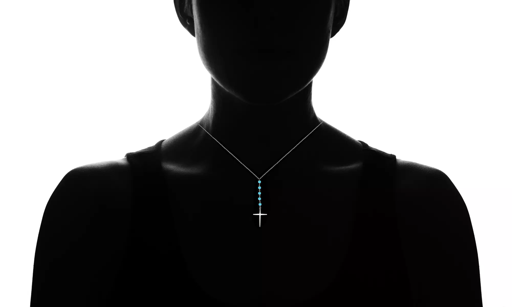 2.00 CTTW Genuine Turquoise Beaded Cross Necklace in Sterling Silver