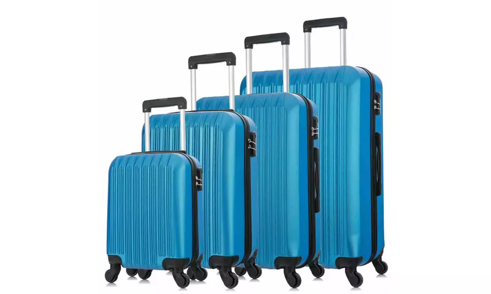 4 Piece Set Luggage Sets Suitcase ABS Hardshell Lightweight Spinner Wheels Blue