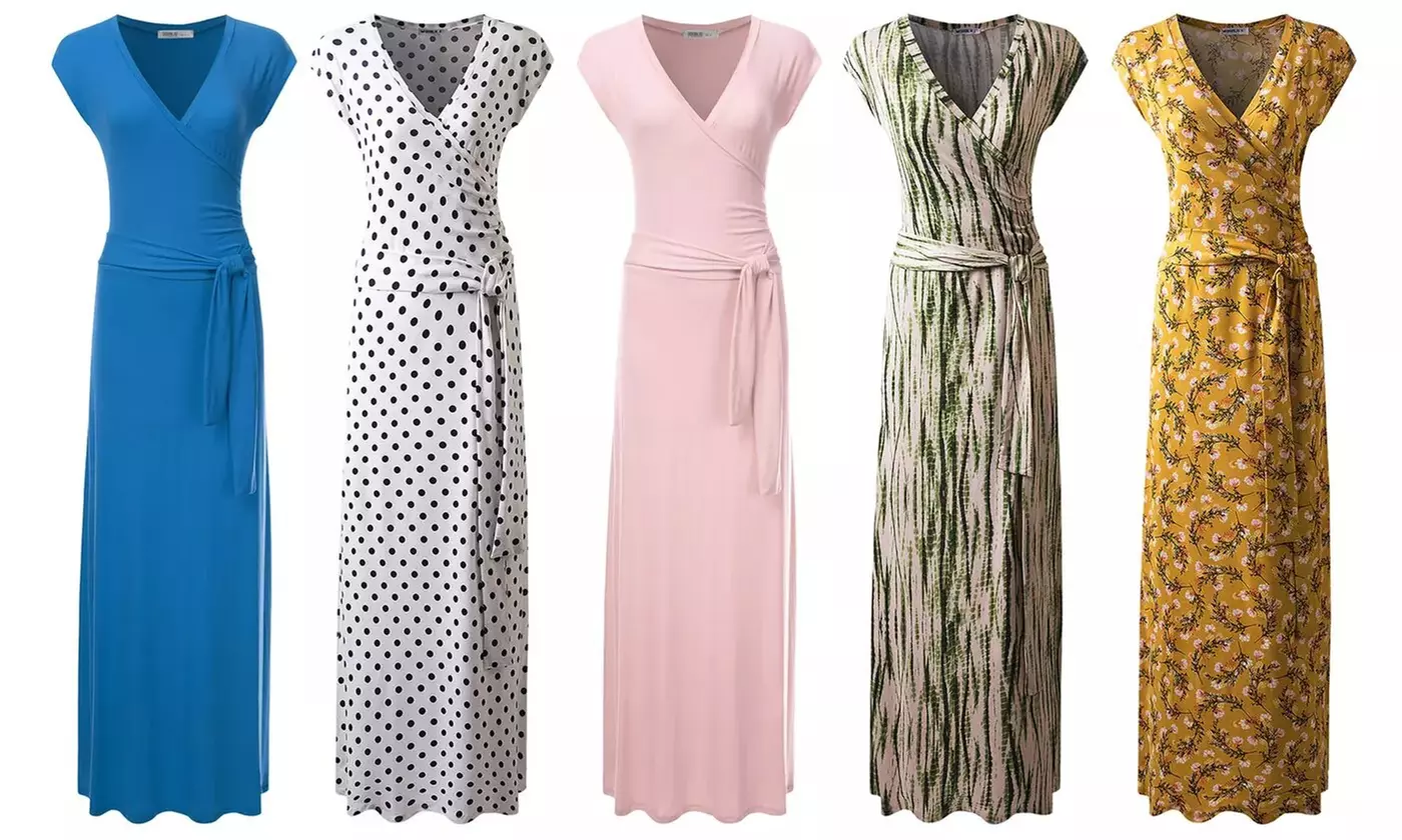 Doublju Women's Surplice V-Neck Maxi Wrap Dress with Plus Size - Primary Image