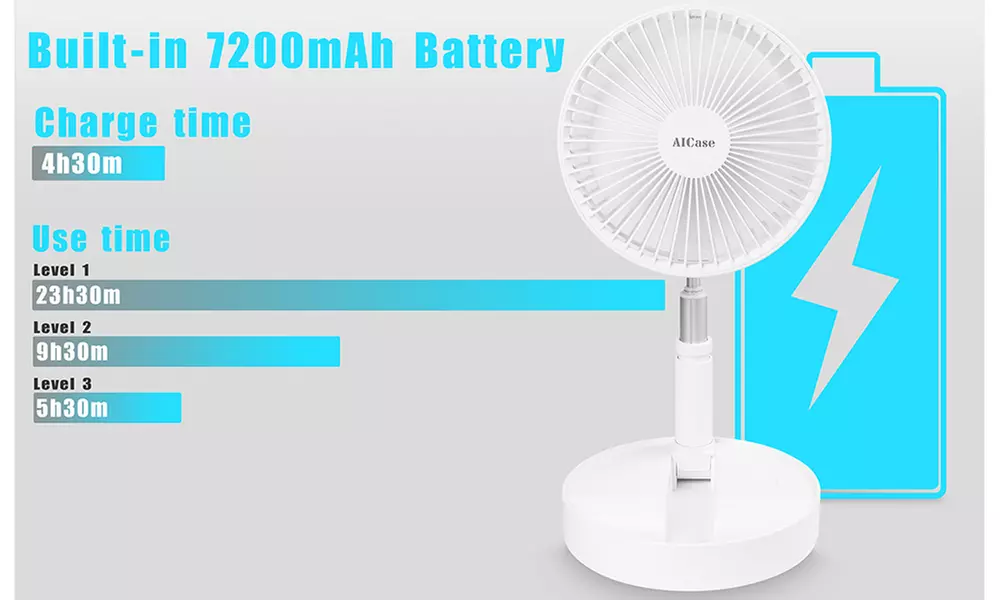 AIcase 180 Angle adjustment Retractable Fan Foldable Fan Desktop Ground Fans