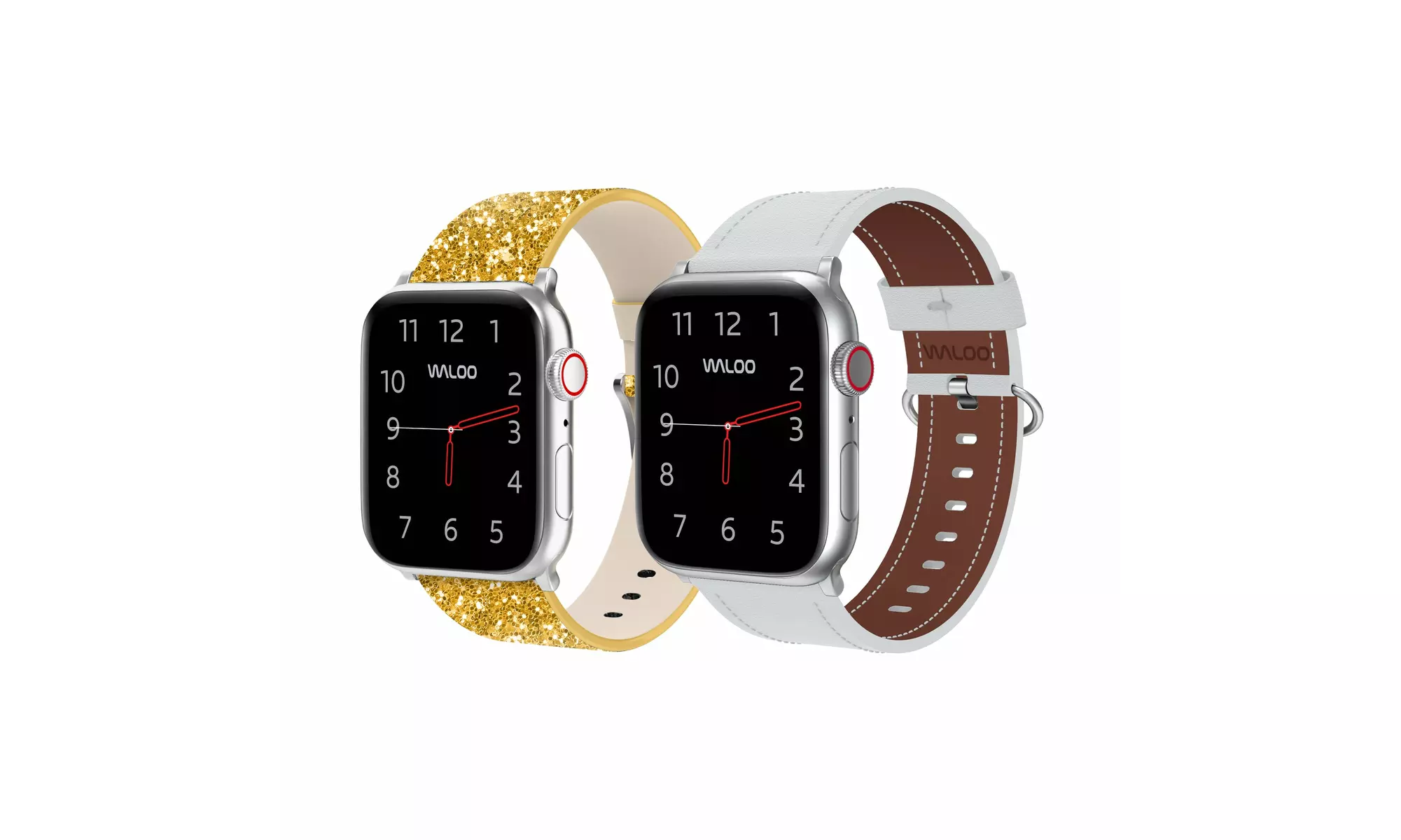 Waloo 2-Pack Leather Bling and Classic Leather Apple Watch Bands