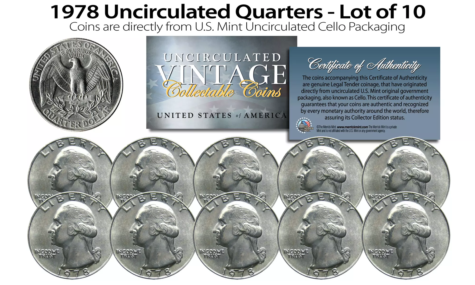 Choose Year/COIN: Uncirculated Coins Direct from US Mint Cello Packs (QTY 10)