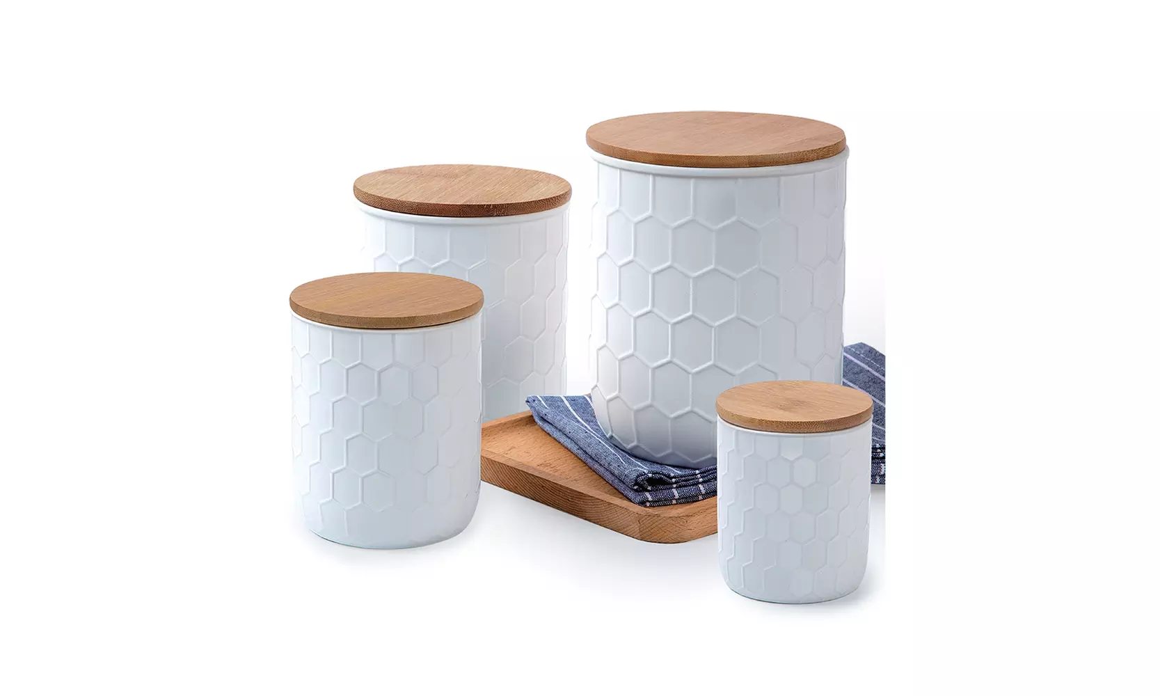 Culinary Edge 4-Piece Ceramic Canister Set with Bamboo Lids - Primary Image