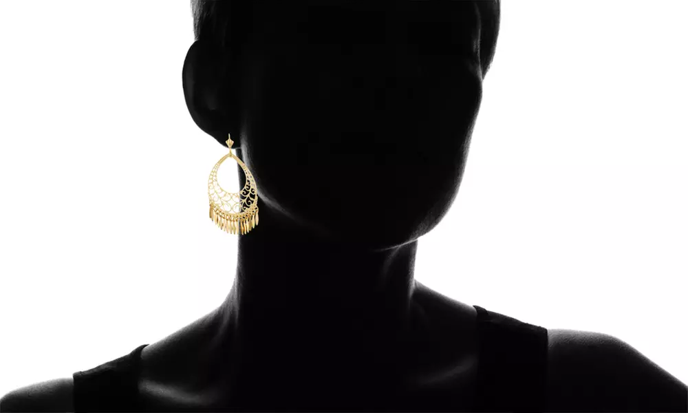 18K Gold Filigree Fringe Chandelier Earrings