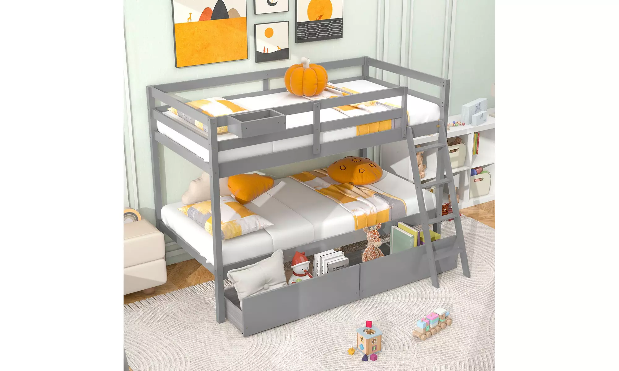 Costway Twin Over Twin Bunk Bed w/ 2 Storage Drawers Ladder No Box Spring Needed