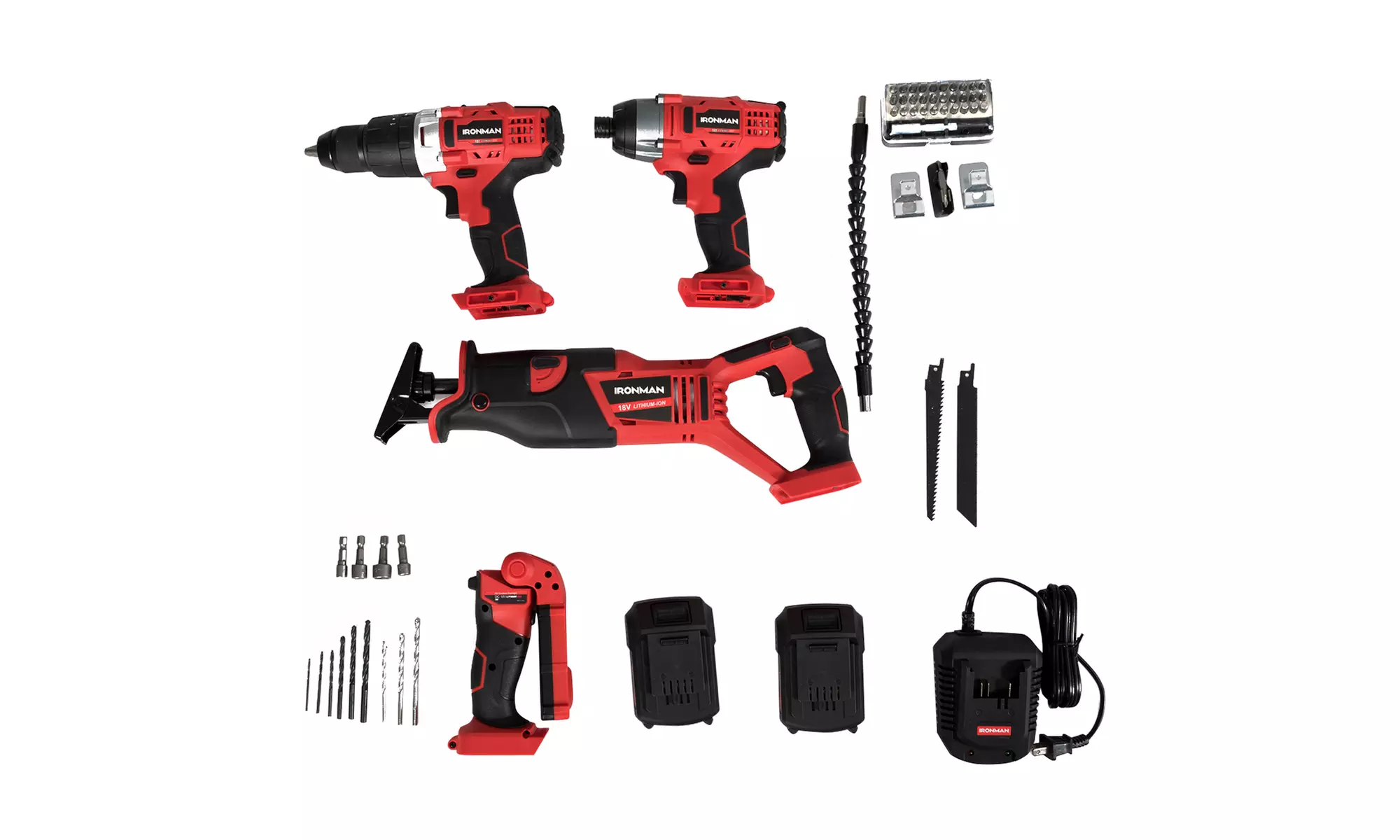 Cordless 4 Tool Drill Driver Reciprocating Saw& Flashlight Combo Kit - Primary Image
